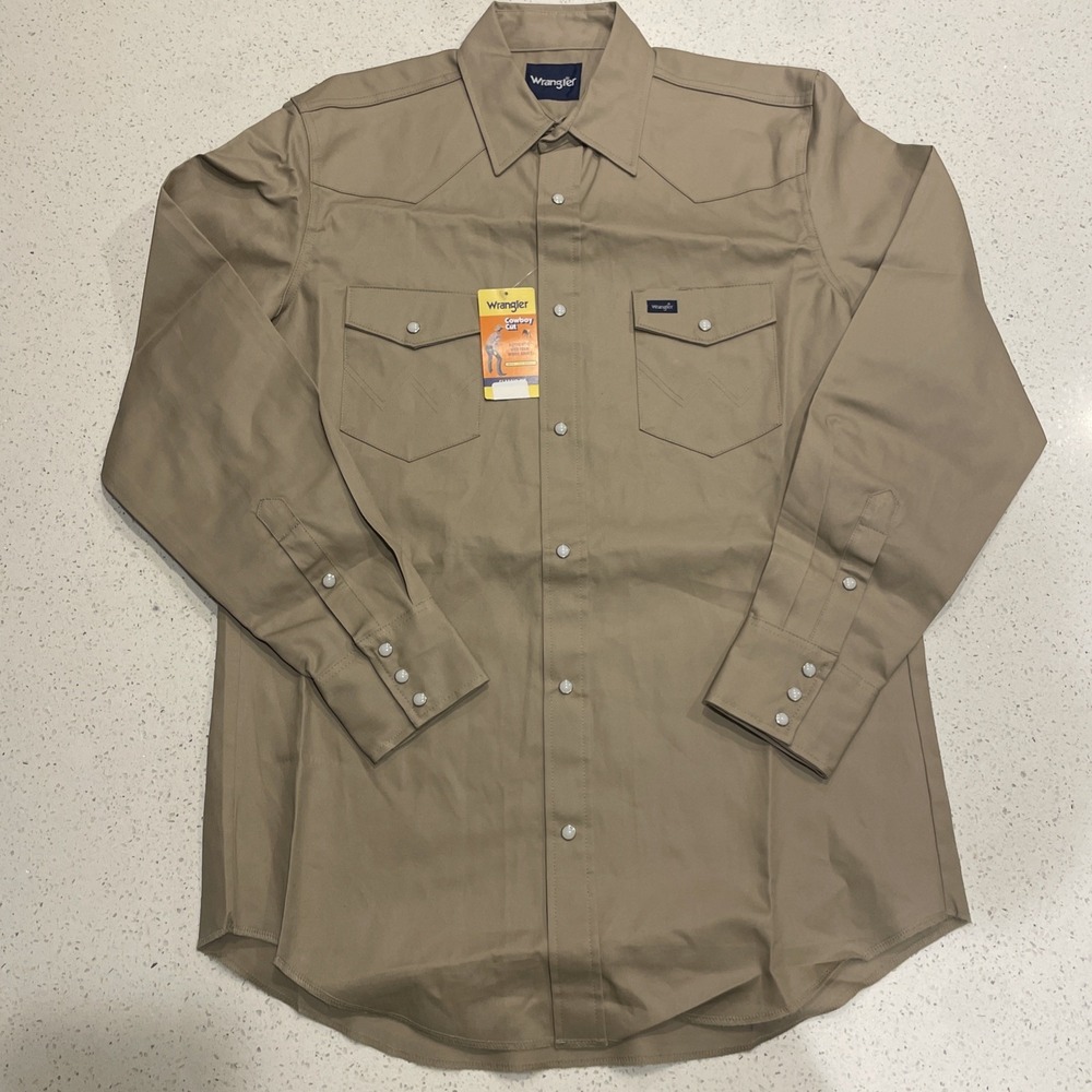 NWT Wrangler Workwear Cowboy Cut Pearl Snap Western Shirt Large Tall Beige